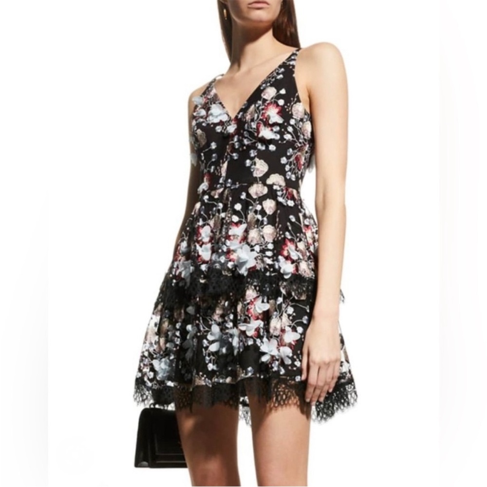 Dress the Population Nellie Floral Embroidered Cocktail Dress In Black Multi